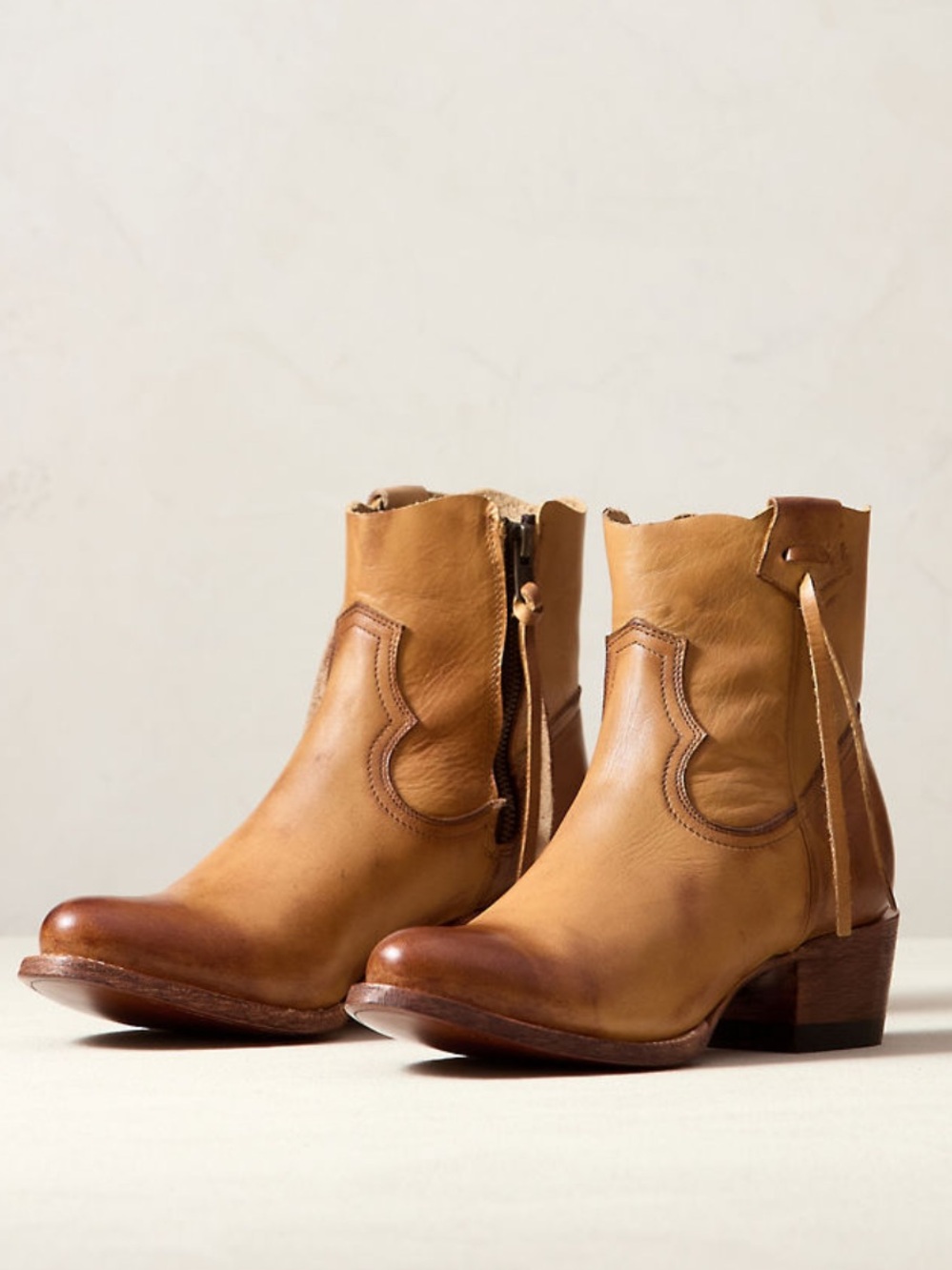 Overland Leather Cowboy Ankle Boots in Tan - Classic Western Style - Picture 2 of 6